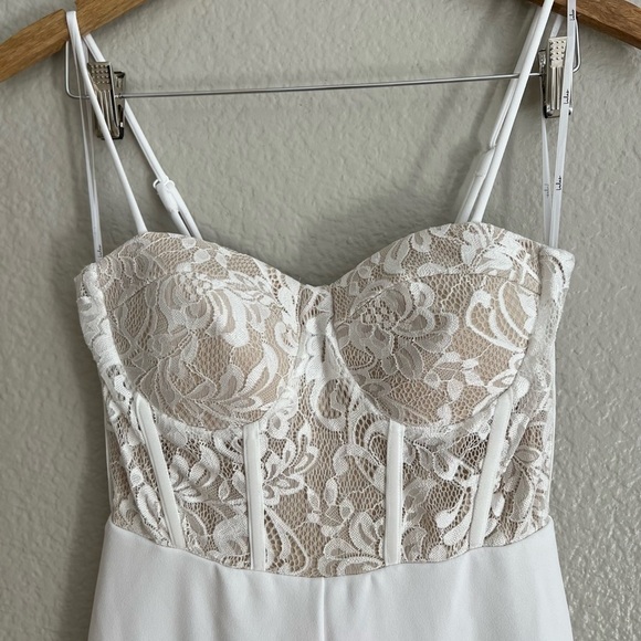 Eloquently Enticing White and Beige Lace Bustier Jumpsuit - Picture 9 of 11